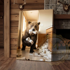 Maxcorners Bear Canvas Bathroom Toilet Paper Running Humor Canvas Wall Art