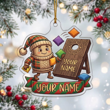 Maxcorners Cornhole Christmas Winter Character Wooden Board Customized Name 3D Keychain And Ornament