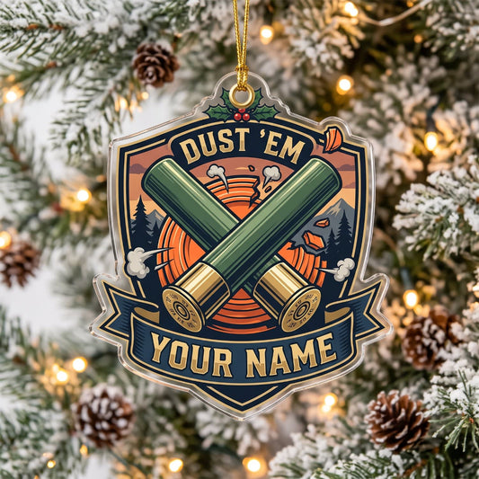 Maxcorners Clay Shooting Dust Em Crossed Shotguns And Clay Target Customized Name 3D Keychain And Ornament