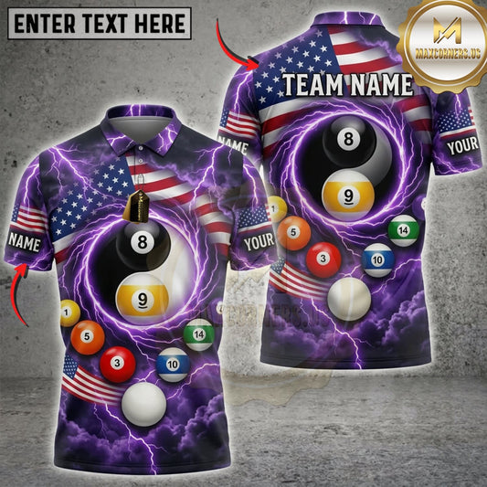 Maxcorners Billiards Purple Galaxy And Cosmic Pool Balls Personalized Name 3D Unisex Shirt