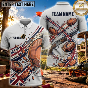 Maxcorners Clay Shooting Union Jack Shotgun Target Collage Personalized Name 3D Unisex Shirt
