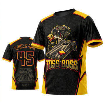 Maxcorners Cornhole Bag Boss Black Gold Spartan Personalized Name 3D Unisex Shirt
