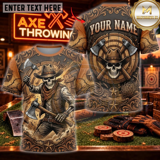 Maxcorners Axe Throwing Wild West Cowboy Axe Thrower Personalized Name 3D Unisex Shirt