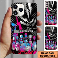 Maxcorners Bowling Pink Blue Pop Art Ball Pins Personalized Name Phone Case