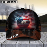 Maxcorners Billiard Ball 9 Smoke American Flag Personalized Name 3D Cap