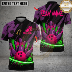 Maxcorners Bowling Neon Cosmic Pins Multicolor Customized Name, Team Name 3D Shirts