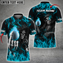 Maxcorners Golf Fire Skull Reaper Multicolor Option Customized Name, Team Name 3D Polo Shirt