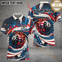 Maxcorners Billiards Patriotic Flame 8-Ball Personalized Name, Team Name 3D Unisex Shirt