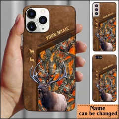 Maxcorners Elk Hunting Premium Brown Pattern Personalized Name Phone Case (4 colors)