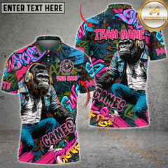 Maxcorners Graffiti Chimp Bowling Jersey Multicolor Option Customized Name, Team Name 3D Polo Shirt