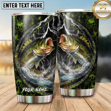 Maxcorners Fishing Tumbler Green Storm Lightning Forest Design Personalized Name Tumbler (13 Species)