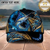 Maxcorners Fishing Blue Tribal Gold Accent Personalized Name 3D Shirt (13 Fish Species)