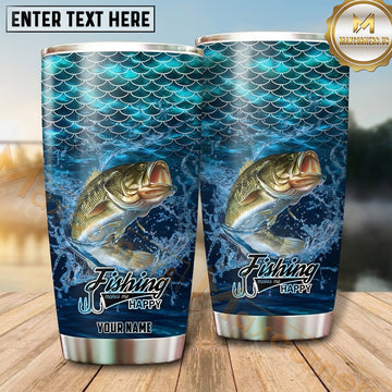 Maxcorners Fishing Tumbler Turquoise Scale Ocean Design Personalized Name Tumbler (13 Species)