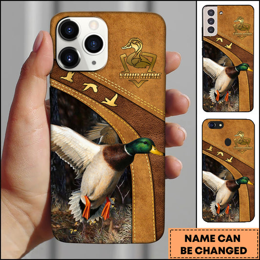 Maxcorners Duck Hunting Flying Duck Leather Personalized Name 3D Phone Case
