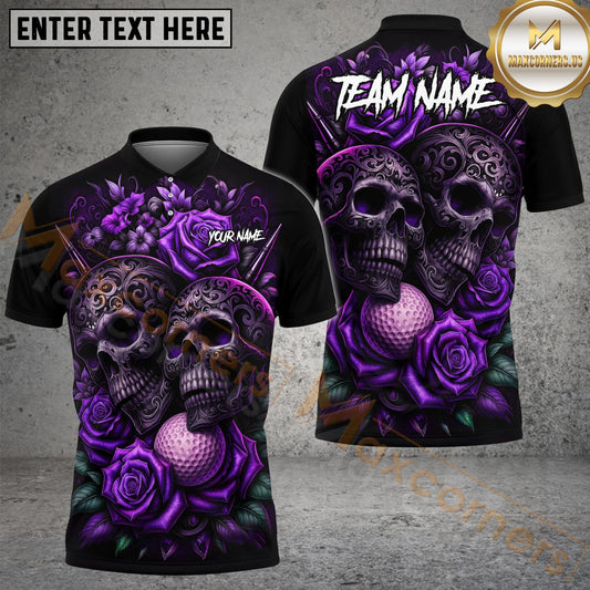 Maxcorners Golf Gothic Skull & Rose Personalized Name, Team Name 3D Shirt (4 Colors)