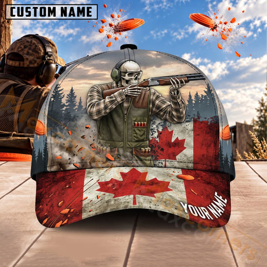 Maxcorners Trap & Skeet Shooting Canadian Flag Skull Shooter Personalized Name 3D Cap