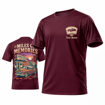 Maxcorners Personalized Car Classic Muscle Car 3D T-Shirt – Burgundy Miles and Memories Retro Road Trip Graphic
