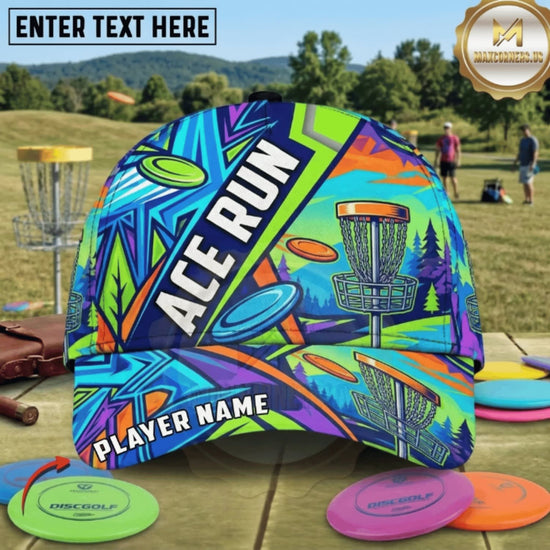 Maxcorners Disc Golf Colorful Ace Run Flying Discs Personalized Name 3D Cap LM3009