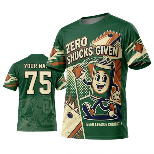Maxcorners Cornhole Zero Shucks Given Green Vintage Mascot Personalized Name 3D Unisex Shirt