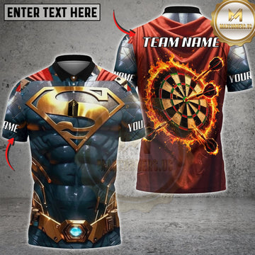 Maxcorners Darts Blue Gold Metallic Armor Flaming Dartboard Personalized Name 3D Unisex Shirt