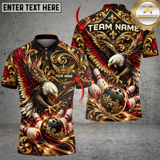 Maxcorners Bowling Golden Eagle Bowling Ball Vintage Ornamental Personalized Name 3D Unisex Shirt