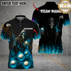 Maxcorners Flaming Reaper Golf Polo Shirt, Custom Name & Team Name 3D Shirts