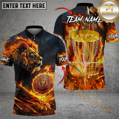Maxcorners Flame Roar Lion Disc Golf Polo Personalized Name, Team Name 3D Shirt (4 Colors)