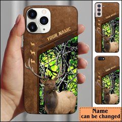 Maxcorners Elk Hunting Premium Brown Pattern Personalized Name Phone Case (4 colors)