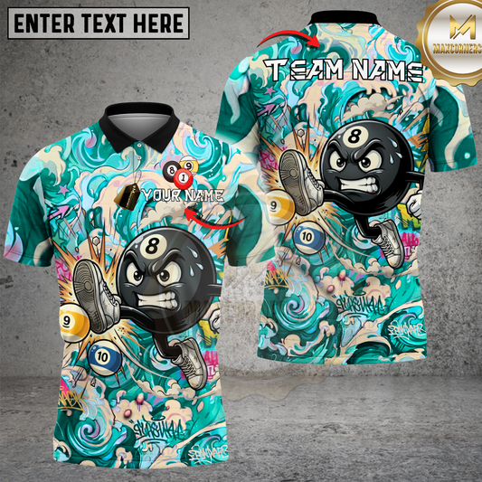 Maxcorners 8Ball Pool Shirt Graffiti Splash Art Billiards Hustle Style Multi Options Personalized Name, Team Name Unisex 3D Shirt (4 Colors)