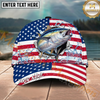 Maxcorners Fishing Patriotic Flag Water Splash Personalized Name 3D Cap (12 Fish Species)