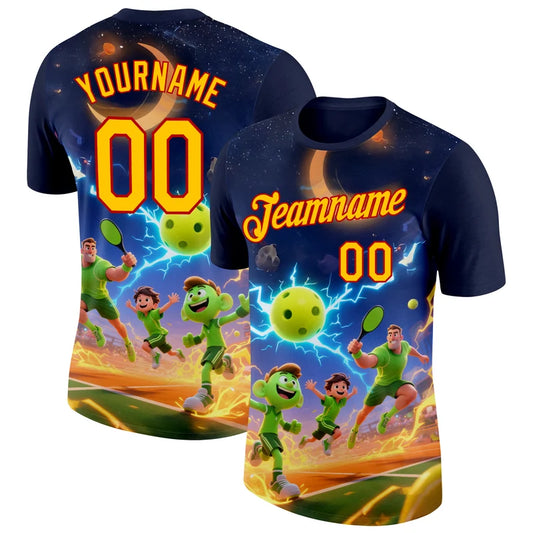 Maxcorners Lightning Court Pickleball Running Pickle Mascot Team Fun Personalized Name 3D Unisex Shirt