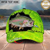 Maxcorners Fishing Neon Green Lure Design Personalized Name 3D Cap (12 Fish Species)