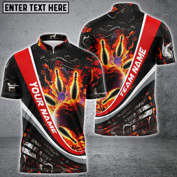 Maxcorners Flaming Magma Bowling And Pins Multicolor Option Customized Name 3D Shirt