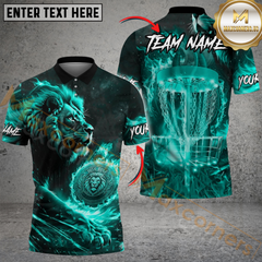 Maxcorners Flame Roar Lion Disc Golf Polo Personalized Name, Team Name 3D Shirt (4 Colors)