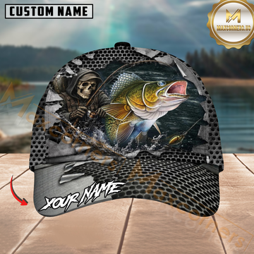 Maxcorners Fishing Skull Angler Torn Metal Personalized 3D Cap