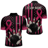 Maxcorners Black and Pink ribbon American Flag Breast Cancer Bowling Shirts For Men Custom Bowling Team Jerseys LM064