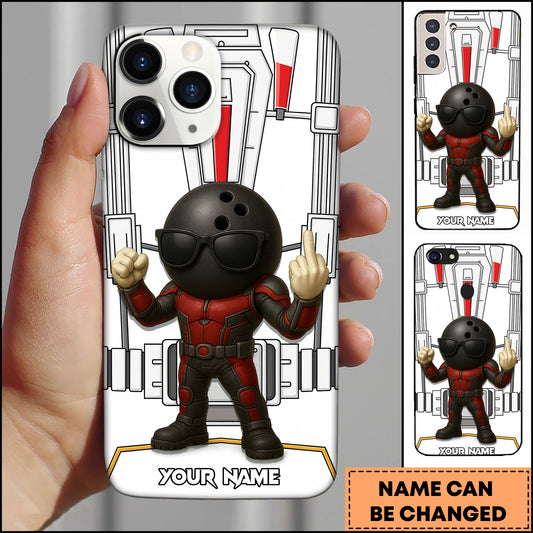 Maxcorners Bowling Superhero Ball Head Character Personalized Name 3D Phone Case