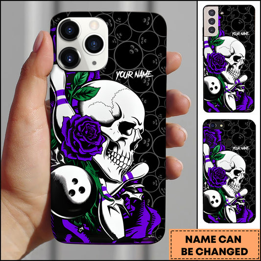 Maxcorners Bowling Skull Rose Gothic Strike Multicolor Personalized Name 3D Phone Case