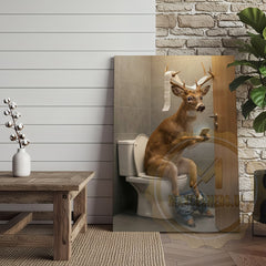 Maxcorners Deer Canvas Bathroom Smartphone Reading Humor Canvas Wall Art