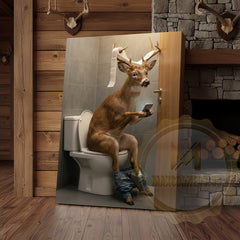 Maxcorners Deer Canvas Bathroom Smartphone Reading Humor Canvas Wall Art