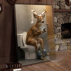 Maxcorners Deer Canvas Bathroom Smartphone Reading Humor Canvas Wall Art