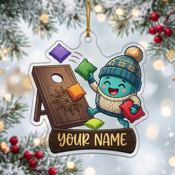 Maxcorners Cornhole Winter Blue Bean Bag Mascot Customized Name 3D Keychain And Ornament