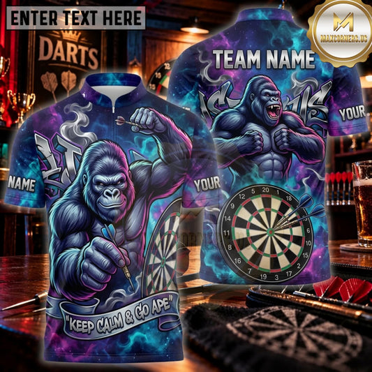 Maxcorners Darts Cosmic Purple Gorilla King Personalized Name 3D Unisex Shirt
