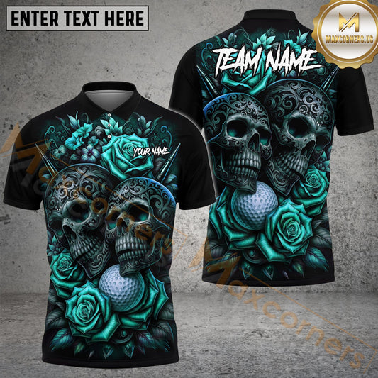 Maxcorners Golf Gothic Skull & Rose Personalized Name, Team Name 3D Shirt (4 Colors)