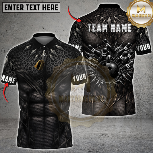 Maxcorners Bowling Dark Panther Shadow Armor Bowling Ball Burst Personalized Name 3D Unisex Shirt