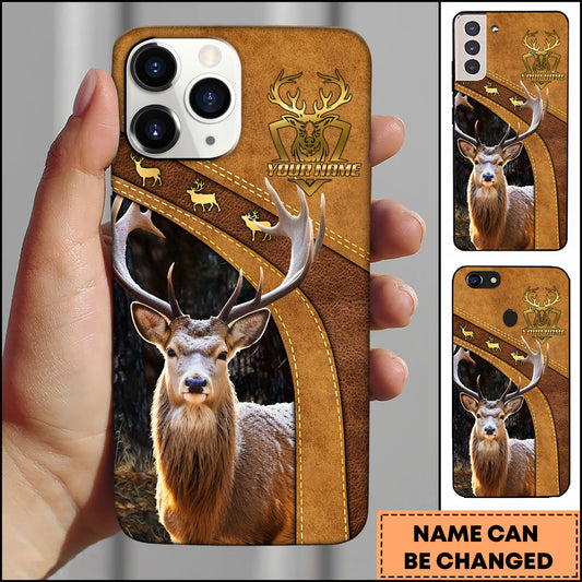 Maxcorners Stag Hunting Forest Leather Personalized Name 3D Phone Case