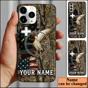 Maxcorners Hunting Duck American Flag Crosshair Customized Name Phone Case