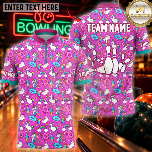 Maxcorners Bowling Exotic Flamingo Repeat Pins Graphic Shirt Customized Name, Team Name 3D Shirts
