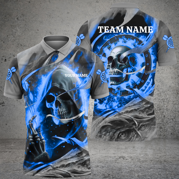 Maxcorners Darts Skull Customized Name, Team Name 3D Polo Shirt