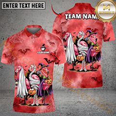 Maxcorners Spooky Flamingo Halloween Funny Golf Shirt, Customized Name & Team Name 3D Shirts (4 Colors)